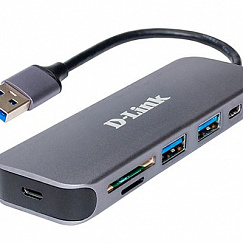 D-Link DUB-1325/A1A Концентратор с 2 портами USB 3.0, 1 портом USB Type-C, слотами для карт SD и microSD и разъемом USB 3.0